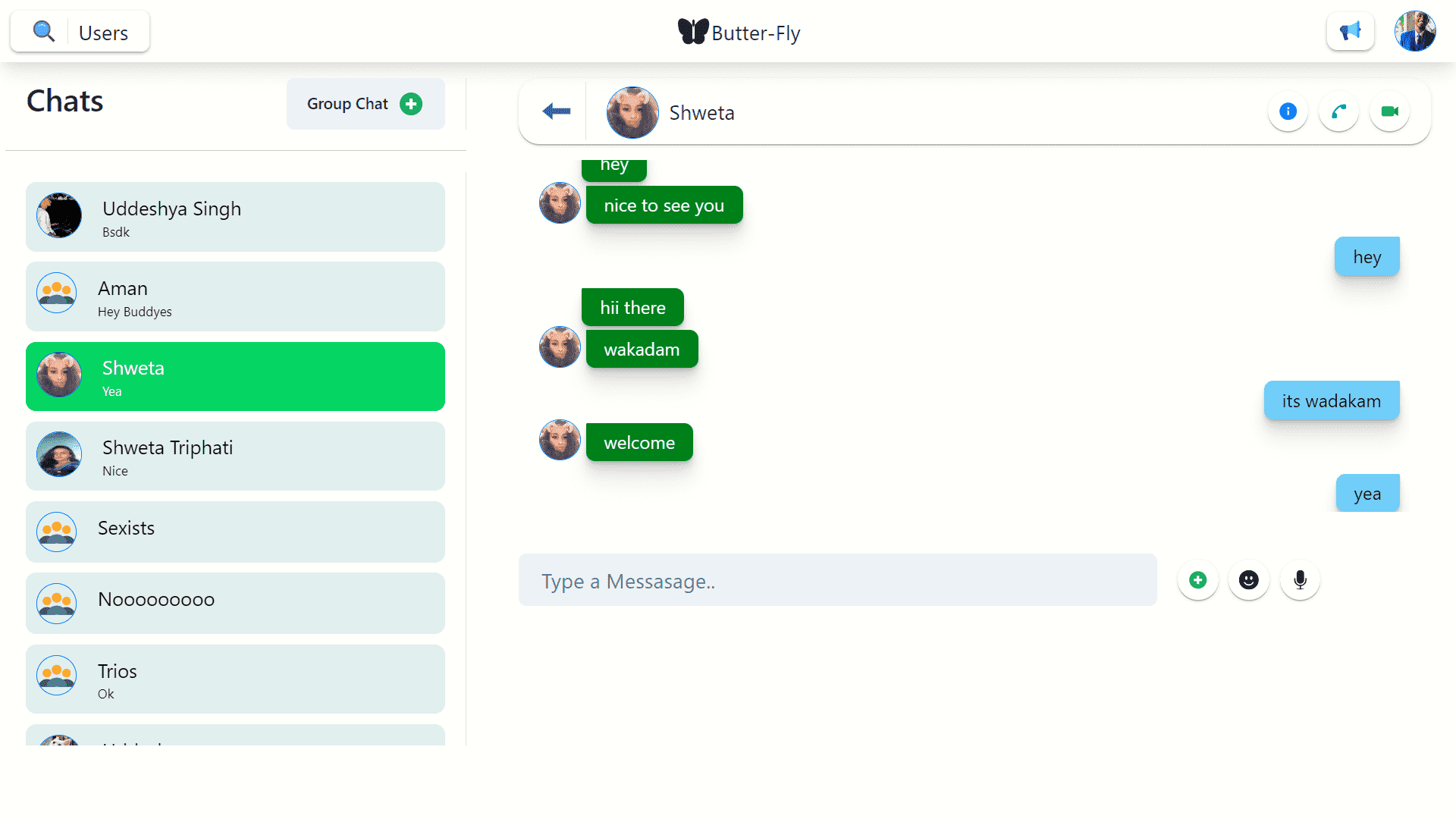 Showcase of Butterfly Chat App